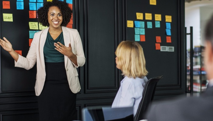 two women in a business presentation